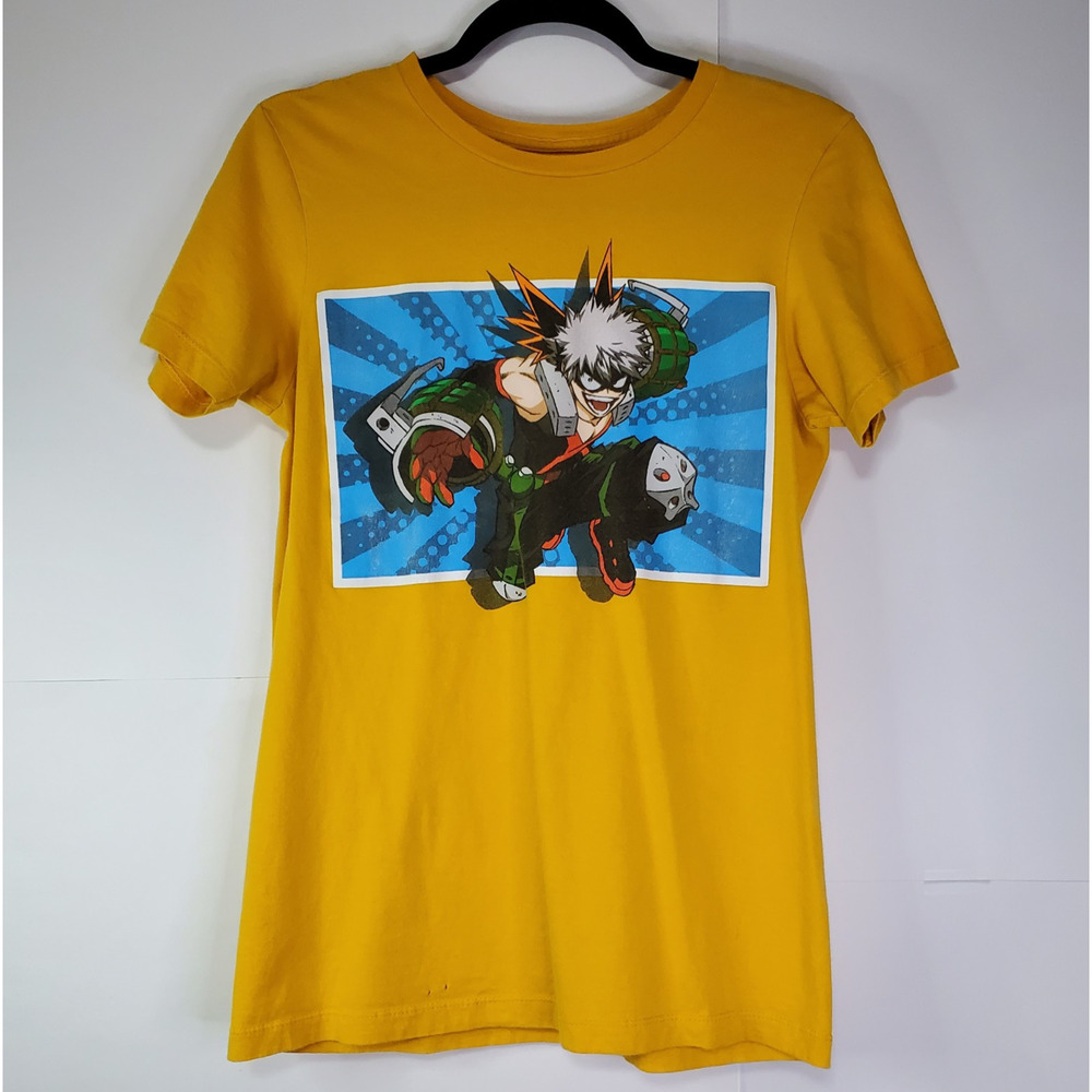 My Hero Academia T-Shirt Men's SMALL Katsuki Bakugo Yellow Shirt Anime casual